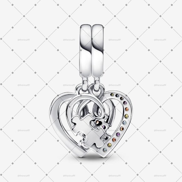 Pandora Puzzle Piece Hearts Splittable Friendship Dangle Charm - Picture 3 of 5